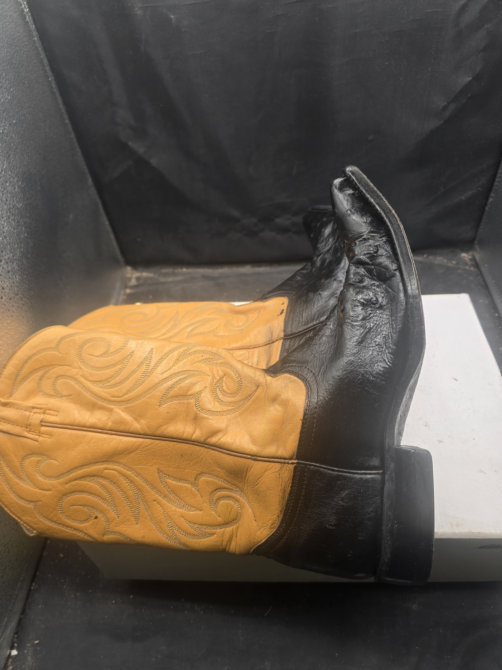 Men's Two-Tone Western Boots - Black Foot & Tan Shaft - Picture 7 of 8